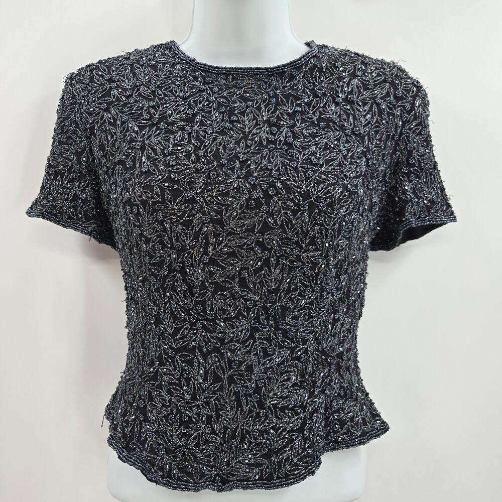 Papell Boutique Women Vintage Y2K Whimsigoth Fairy Grunge Glam Silk Beaded Top S